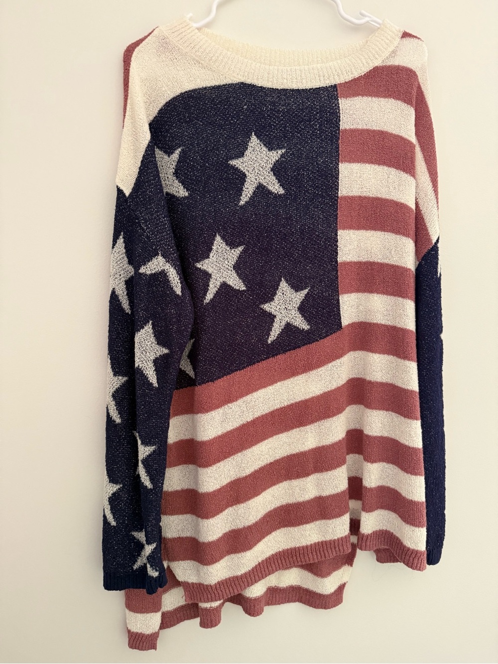 American Flag Knit Sweater - Cream, Navy & Dusty Rose
